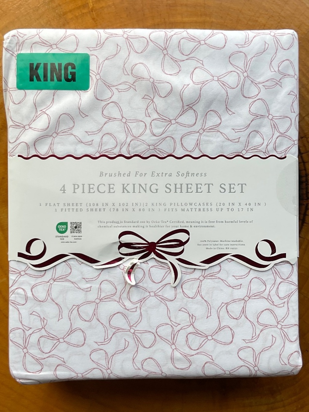 Boundary 4 Piece King Sheet Set White with Pink Bows